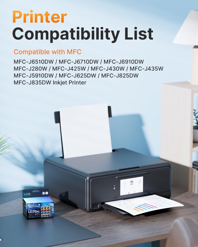 E-Z Ink LC75XL Ink Cartridges Compatible for Brother LC75 Ink Cartridge LC 75 LC71 LC79 XL to Use with Brother MFC-J430W MFC-J6510DW MFC-J6710DW 20 Pack (8 Black, 4 Cyan, 4 Magenta, 4 Yellow) - Image 2